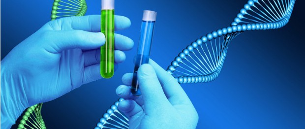 Test tubes laboratory DNA helix model